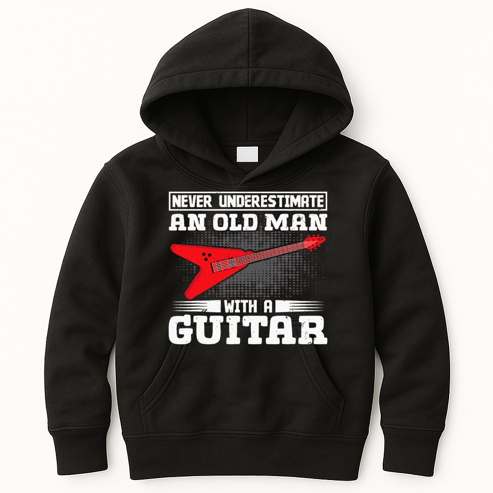 Never Underestimate An Old Man With A Guitar Kids Hoodie