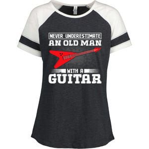 Never Underestimate An Old Man With A Guitar Enza Ladies Jersey Colorblock Tee