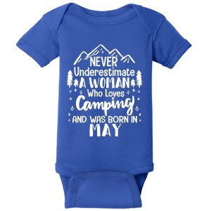 Never Underestimate A Who Love Camping Born In May Mom Meaningful Gift Baby Bodysuit