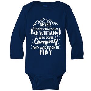 Never Underestimate A Who Love Camping Born In May Mom Meaningful Gift Baby Long Sleeve Bodysuit