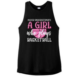 Never Underestimate A Girl Who Plays Basketball Girl Power Ladies PosiCharge Tri-Blend Wicking Tank