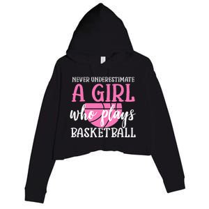 Never Underestimate A Girl Who Plays Basketball Girl Power Crop Fleece Hoodie