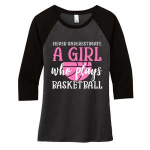 Never Underestimate A Girl Who Plays Basketball Girl Power Women's Tri-Blend 3/4-Sleeve Raglan Shirt