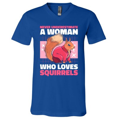 Never Underestimate A Who Loves Squirrels Gift V-Neck T-Shirt