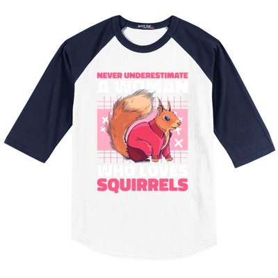 Never Underestimate A Who Loves Squirrels Gift Baseball Sleeve Shirt