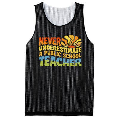 Never Underestimate A Public School Teacher Public Education Gift Mesh Reversible Basketball Jersey Tank