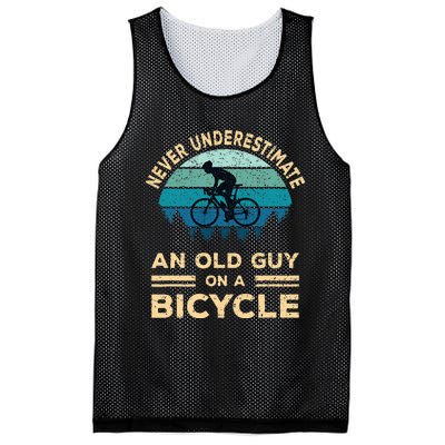 Never Underestimate An Old Guy On A Bicycle Funny Cycling Mesh Reversible Basketball Jersey Tank