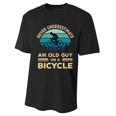 Never Underestimate An Old Guy On A Bicycle Funny Cycling Performance Sprint T-Shirt