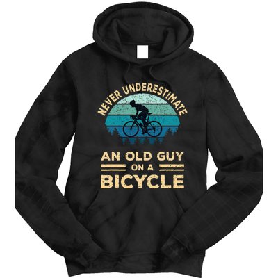 Never Underestimate An Old Guy On A Bicycle Funny Cycling Tie Dye Hoodie