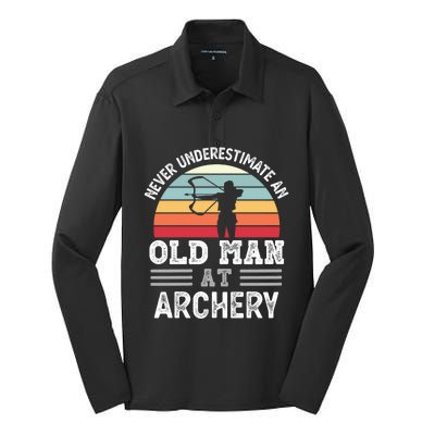 Never Underestimate An Old At Archery Fathers Day Great Gift Silk Touch Performance Long Sleeve Polo