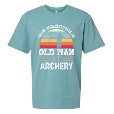 Never Underestimate An Old At Archery Fathers Day Great Gift Sueded Cloud Jersey T-Shirt