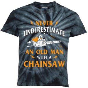 Never Underestimate An Old Man Lumberjack Chainsaw & Logger Kids Tie-Dye T-Shirt