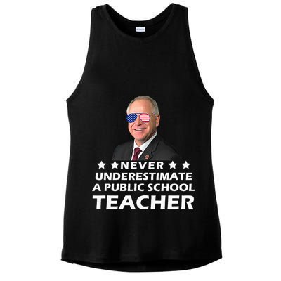 Never Underestimate A Public School Teacher Tim Walz 2024 Ladies PosiCharge Tri-Blend Wicking Tank