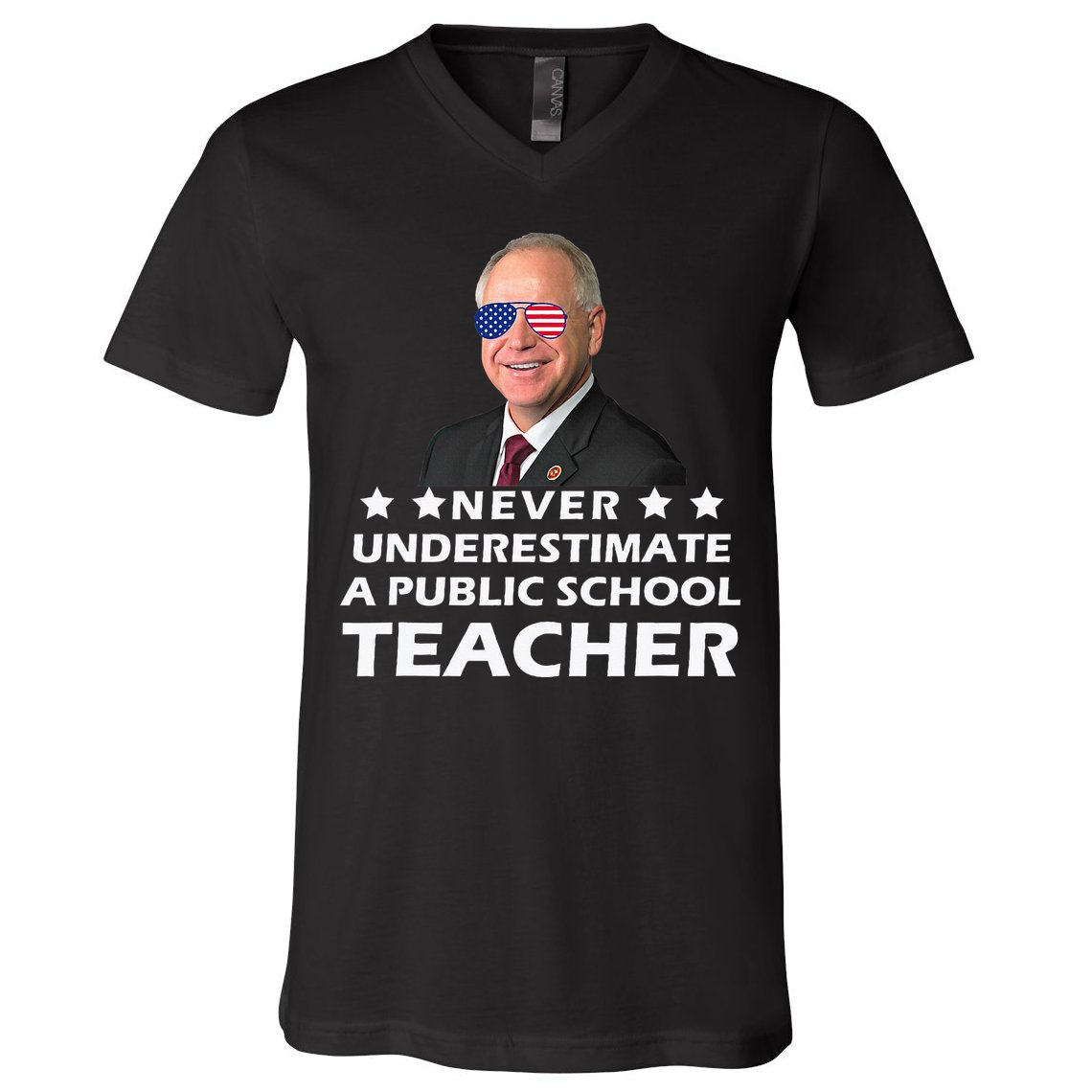 Never Underestimate A Public School Teacher Tim Walz 2024 V-Neck T-Shirt