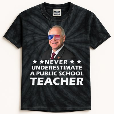 Never Underestimate A Public School Teacher Tim Walz 2024 Kids Tie-Dye T-Shirt