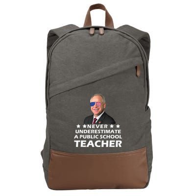 Never Underestimate A Public School Teacher Tim Walz 2024 Cotton Canvas Backpack