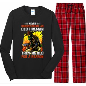 Never Underestimate An Old Fire Patriotic Firefighters Cute Gift Long Sleeve Pajama Set