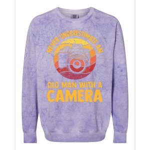 Never Underestimate An Old Man With A Camera Photography Colorblast Crewneck Sweatshirt