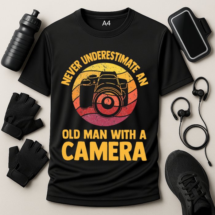 Never Underestimate An Old Man With A Camera Photography Performance Shirt