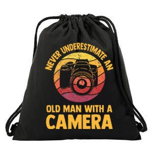 Never Underestimate An Old Man With A Camera Photography Drawstring Bag