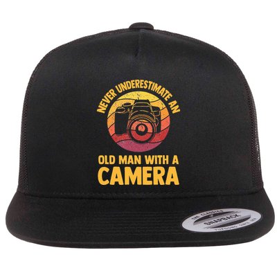Never Underestimate An Old Man With A Camera Photography Flatbill Hat