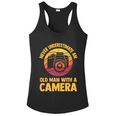 Never Underestimate An Old Man With A Camera Photography Ladies PosiCharge Competitor Racerback Tank