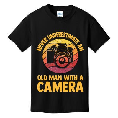 Never Underestimate An Old Man With A Camera Photography Kids T-Shirt