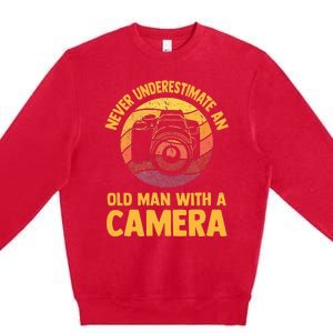 Never Underestimate An Old Man With A Camera Photography Premium Crewneck Sweatshirt