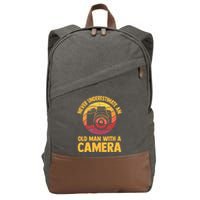 Never Underestimate An Old Man With A Camera Photography Cotton Canvas Backpack