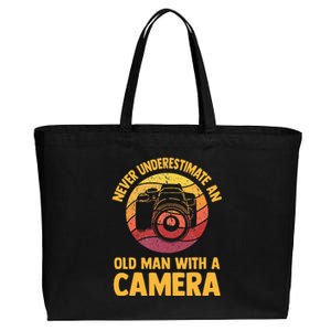 Never Underestimate An Old Man With A Camera Photography Cotton Canvas Jumbo Tote