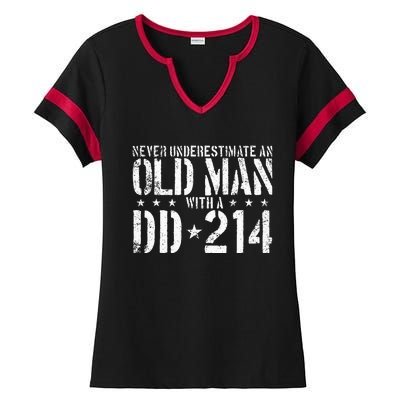 Never Underestimate An Old Man With A Dd214 Alumni Ladies Halftime Notch Neck Tee