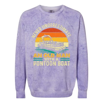 Never Underestimate An Old Man With Pontoon Boat Boating Colorblast Crewneck Sweatshirt