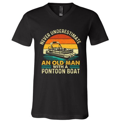 Never Underestimate An Old Man With Pontoon Boat Boating V-Neck T-Shirt