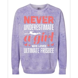 Never Underestimate A Girl Who Loves Ultimate Frisbee Colorblast Crewneck Sweatshirt