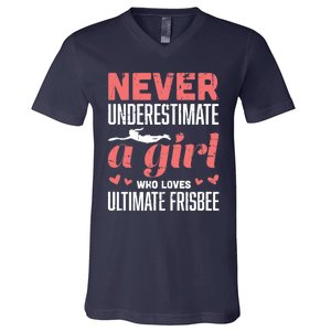 Never Underestimate A Girl Who Loves Ultimate Frisbee V-Neck T-Shirt