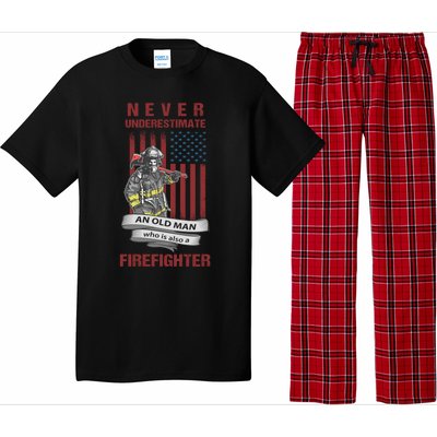 Never Underestimate An Old Who Is Also A Firefighter Gift Pajama Set