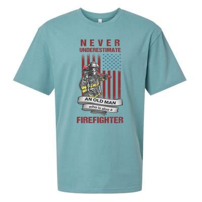 Never Underestimate An Old Who Is Also A Firefighter Gift Sueded Cloud Jersey T-Shirt