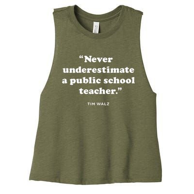 Never Underestimate A Public School Teacher Coach Quote Women's Racerback Cropped Tank