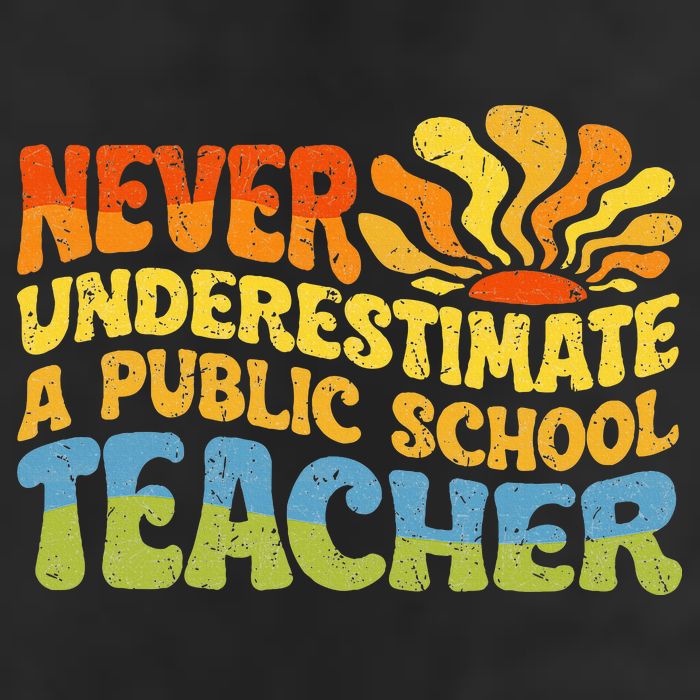 Never Underestimate A Public School Teacher Public Education 7 Panel Mesh Trucker Snapback Hat