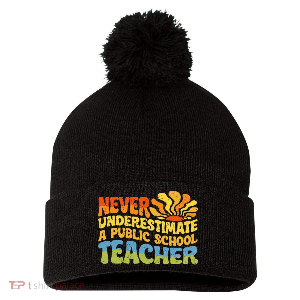 Never Underestimate A Public School Teacher Public Education Pom Pom 12in Knit Beanie