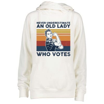 Never Underestimate An Old Lady Who Votes Feminist Womens Funnel Neck Pullover Hood