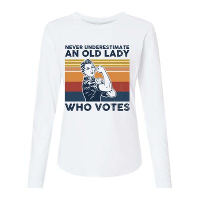 Never Underestimate An Old Lady Who Votes Feminist Womens Cotton Relaxed Long Sleeve T-Shirt