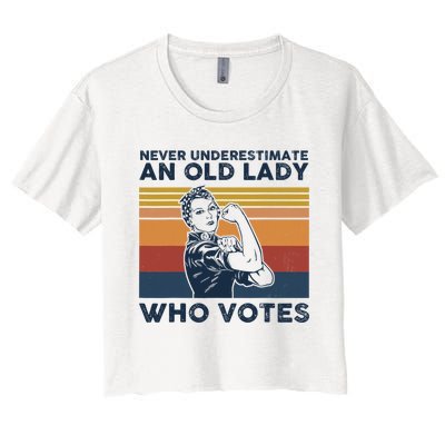 Never Underestimate An Old Lady Who Votes Feminist Women's Crop Top Tee