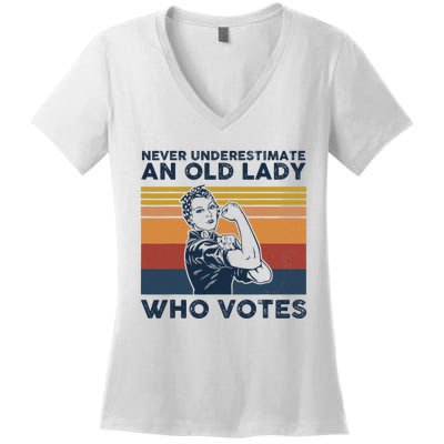 Never Underestimate An Old Lady Who Votes Feminist Women's V-Neck T-Shirt