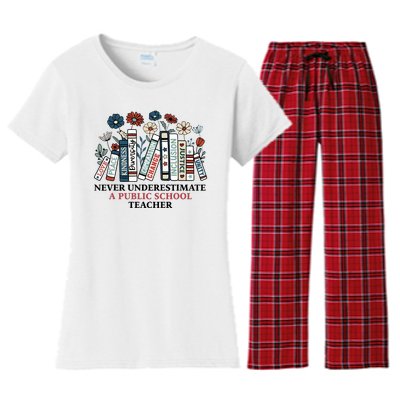 Never Underestimate A Public School Teacher Harris Walz 2024 Women's Flannel Pajama Set