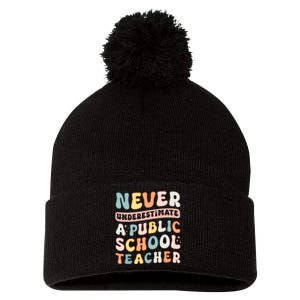 Never Underestimate A Public School Teacher Pom Pom 12in Knit Beanie