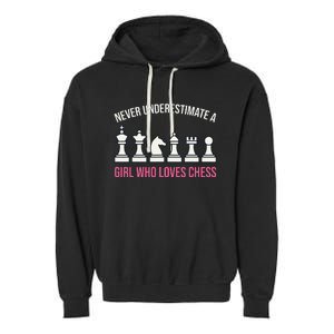 Never Underestimate A Who Loves Chess Garment-Dyed Fleece Hoodie