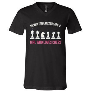 Never Underestimate A Who Loves Chess V-Neck T-Shirt