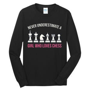 Never Underestimate A Who Loves Chess Tall Long Sleeve T-Shirt