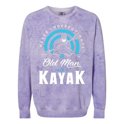 Never Underestimate An Old Man With A Kayak Colorblast Crewneck Sweatshirt